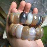 Natural Gray Agate Stone Beads Bracelet Gemstone Bangle Fine Jewelry for Women