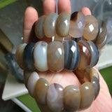 Natural Gray Agate Stone Beads Bracelet Gemstone Bangle Fine Jewelry for Women