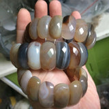 Natural Gray Agate Stone Beads Bracelet Gemstone Bangle Fine Jewelry for Women