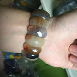 Natural Gray Agate Stone Beads Bracelet Gemstone Bangle Fine Jewelry for Women