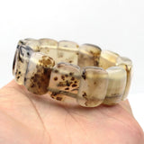 Gray Leaf Agate Stone Beads Bracelet