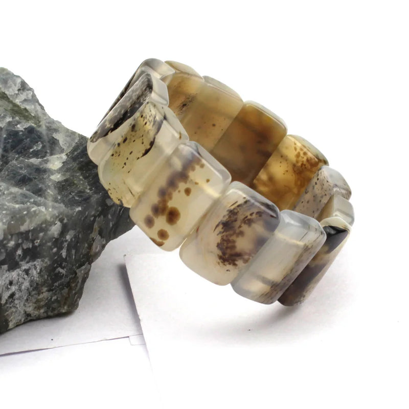 Gray Leaf Agate Stone Beads Bracelet for Women