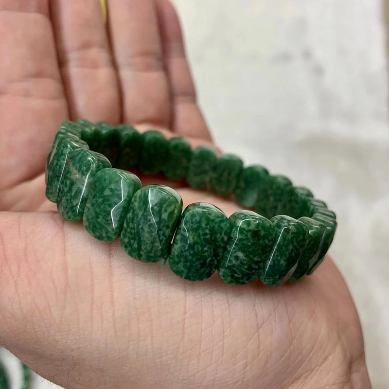 Natural Green Epidote Stone Beads Bracelet Gemstone Bangle for Woman Man