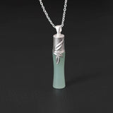 Green Jade Bamboo Necklace 925 Sterling Silver Women's Jewelry