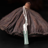Green Jade Bamboo Necklace 925 Sterling Silver Women's Jewelry