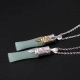Green Jade Bamboo Necklace 925 Sterling Silver Women's Jewelry