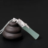 Green Jade Bamboo Necklace 925 Sterling Silver Women's Jewelry