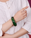 Green Agate Chalcedony Bangle for Women - Retro Jade Bracelet