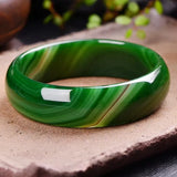 Green Agate Chalcedony Bangle for Women - Retro Jade Bracelet