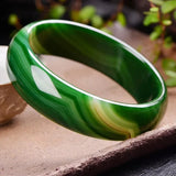 Green Agate Chalcedony Bangle for Women - Retro Jade Bracelet