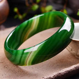 Green Agate Chalcedony Bangle for Women - Retro Jade Bracelet