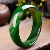 Green Agate Chalcedony Bangle for Women - Retro Jade Bracelet