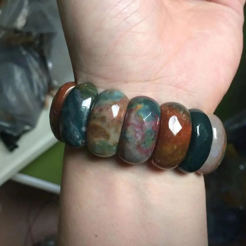 Natural Indian Agate Stone Beads Bracelet Gemstone Bangle Jewelry