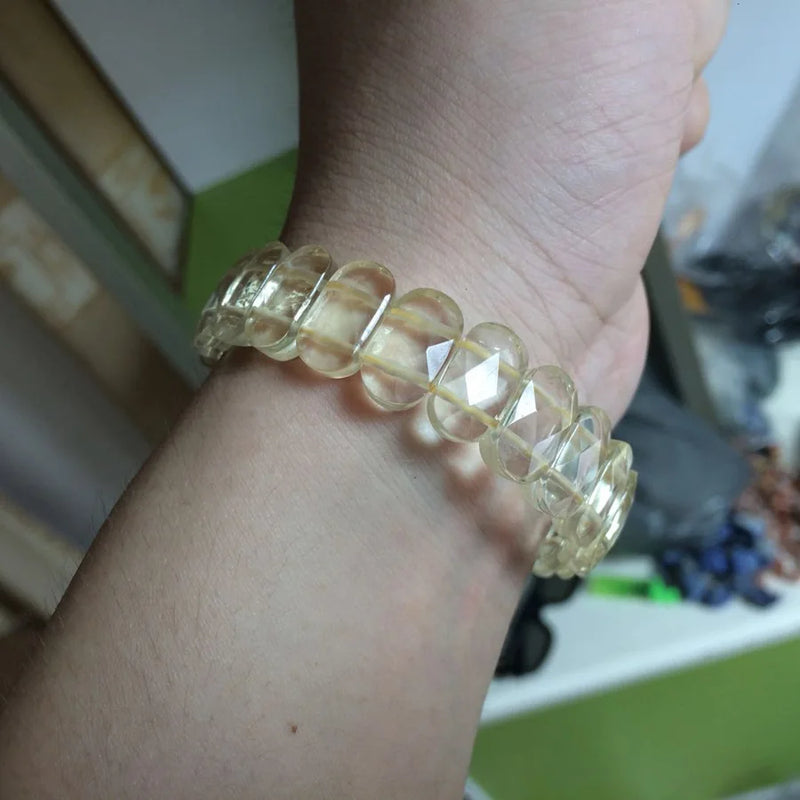 Natural Lemon Crystal Quartz Stone Beads Bracelet Fine Bangle for Woman