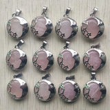 Pink Quartz Stone Moon Star Pendants for DIY Jewelry Making