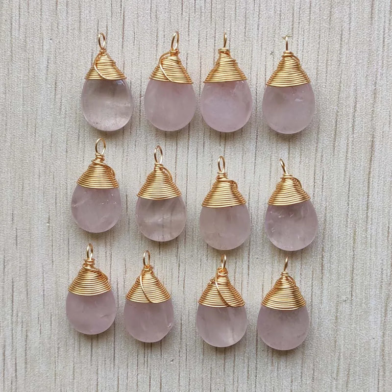 Rose Quartz Stone Drop Charms Pendants 12pcs/lot