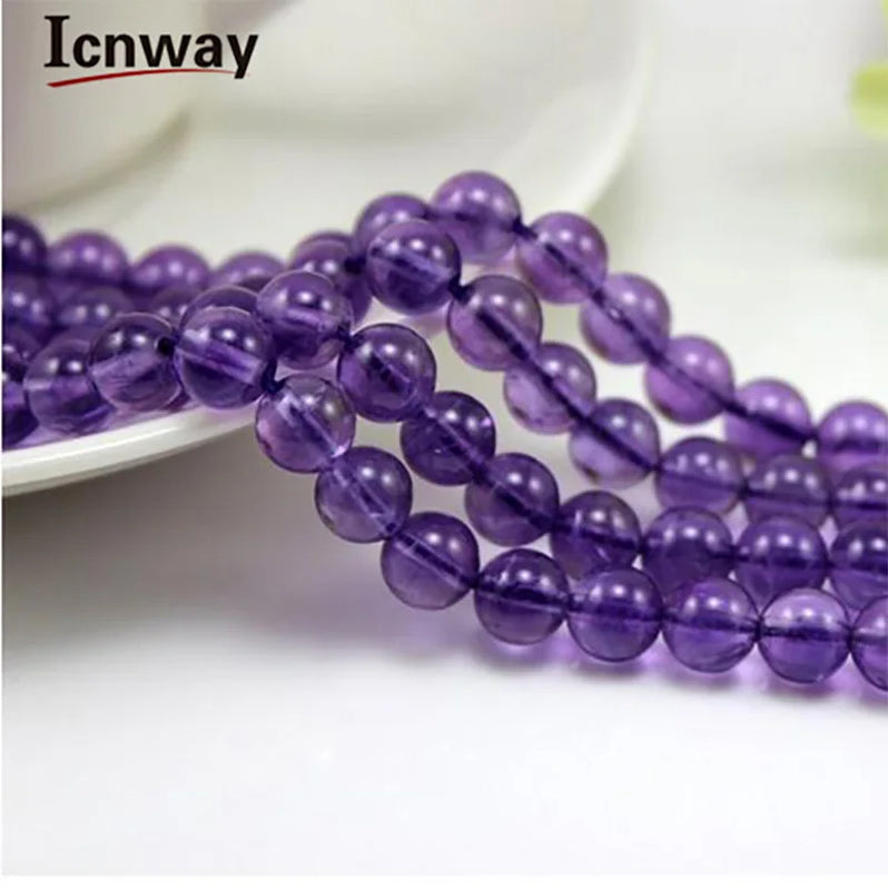 Amethyst 4-12MM Round Loose Beads 15in DIY Bracelet Necklace Earrings