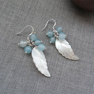 Natural Shell Crystal Leaves Long Female Earrings