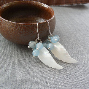 Natural Shell Crystal Leaves Long Female Earrings