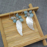 Natural Shell Crystal Leaves Long Female Earrings