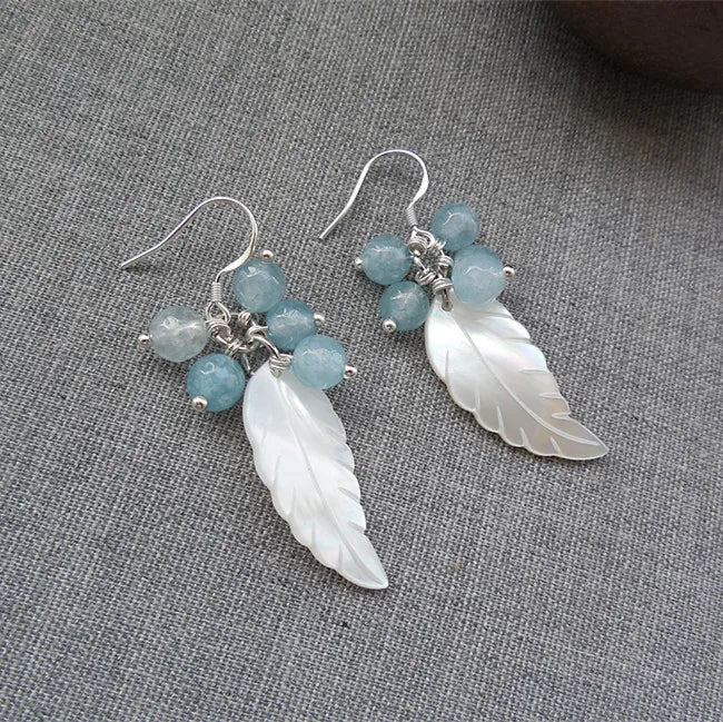 Natural Shell Crystal Leaves Long Female Earrings