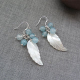Natural Shell Crystal Leaves Long Female Earrings