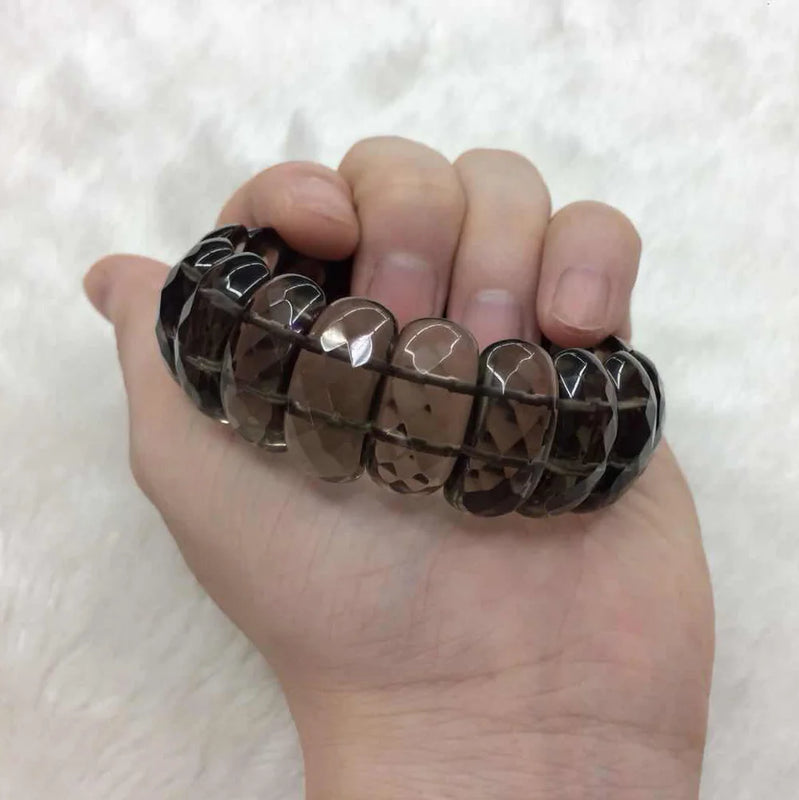 Smoky Quartz Crystal Stone Beads Bracelet Natural Gemstone Bangle for Woman