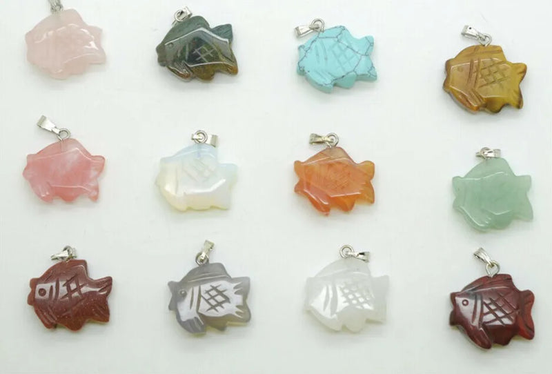 Stone Fish & Dolphin Pendants for Jewelry Making - 12pcs/lot