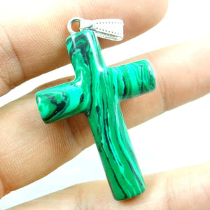 Natural Stone Quartz Crystal Turquoise Tiger Eye Cross Charms Pendant
