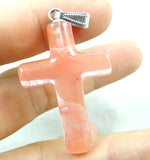 Natural Stone Quartz Crystal Turquoise Tiger Eye Cross Charms Pendant