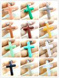 Natural Stone Quartz Crystal Turquoise Tiger Eye Cross Charms Pendant
