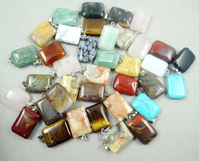 50pcs Rectangle Shape Natural Stone Pendants for DIY Jewelry Making