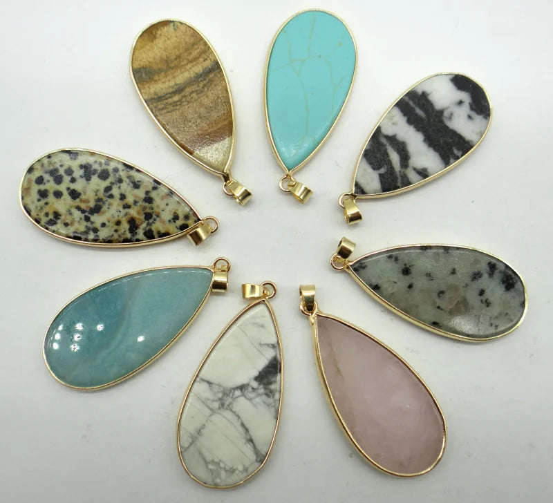 Aventurine Tiger Eye Quartz Turquoises Pendant DIY Jewelry 6PCS