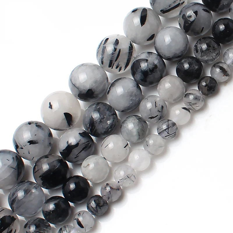 Rutilated Quartz Round Stone Beads for Jewelry Making 15inches Strand