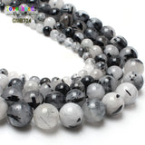 Rutilated Quartz Round Stone Beads for Jewelry Making 15inches Strand