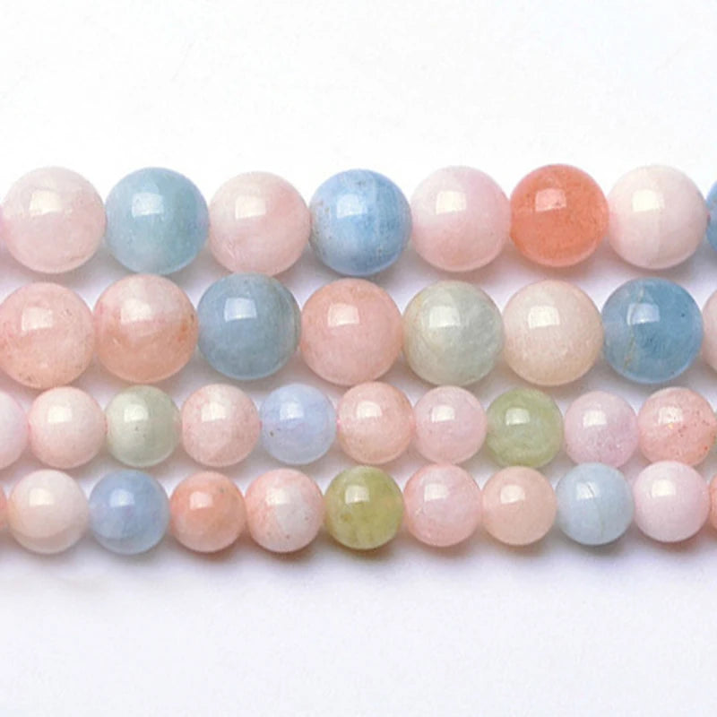 Morganite stone loose beads for jewelry making 15inches