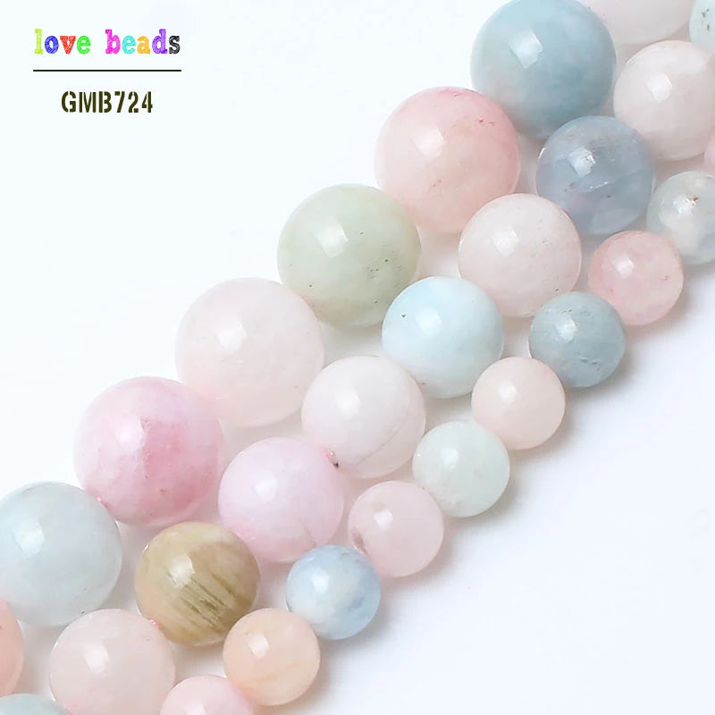 Colorful Morganite Stone Round Beads 15in Strand DIY Jewelry Making