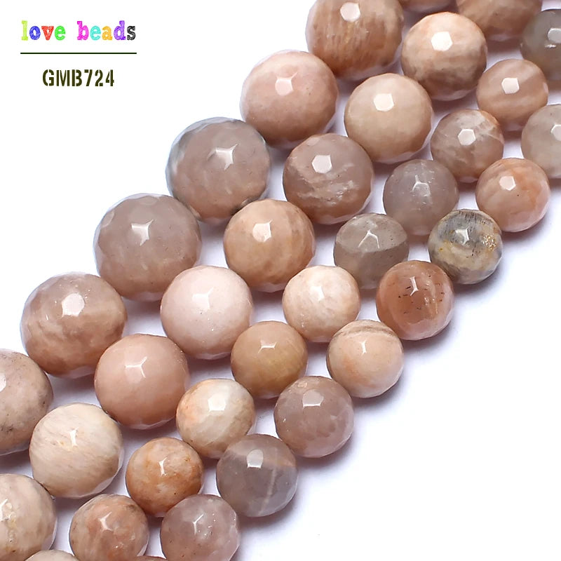 Faceted Sun Stone Round Beads for Jewelry Making 15in