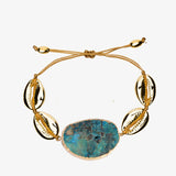 Natural Stone Cowries Shell Bracelet Green Bohemian Boho Armband
