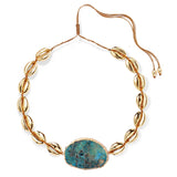 Natural Stone Cowries Shell Bracelet Green Bohemian Boho Armband