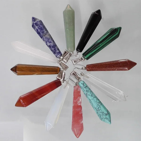 Mixed Stone Crystal Pillar Pendant Necklaces Charms Jewelry Pendants 12pcs