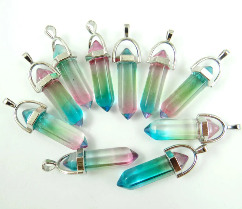 Natural Stone Hexagonal Charm Pendants for DIY Jewelry 24PC