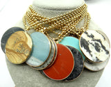 Natural Stone Tiger Eye Quartz Crystal Turquoises Lapis Round Cake Pendant