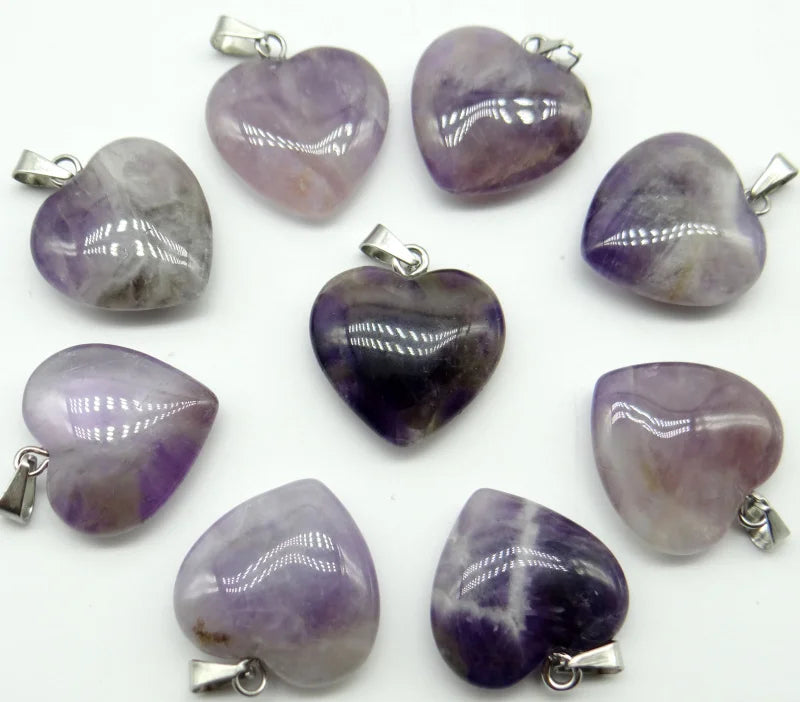 Mixed Natural Stone Tiger Eye Agate Amethyst Quartz Charms Heart Pendants