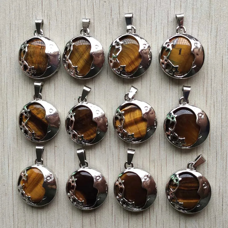 Tiger Eye Stone Moon Star Pendants for Jewelry Making DIY Necklace Accessories