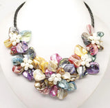 Natural & Multicolor Shell Pearl Flower Pendant Necklace 18'