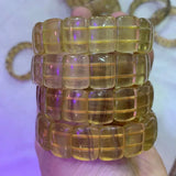 Natural Yellow Fluorite Stone Beads Bracelet Gemstone Bangle for Women