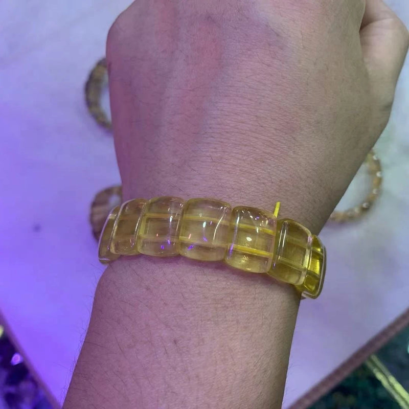 Natural Yellow Fluorite Stone Beads Bracelet Gemstone Bangle for Women