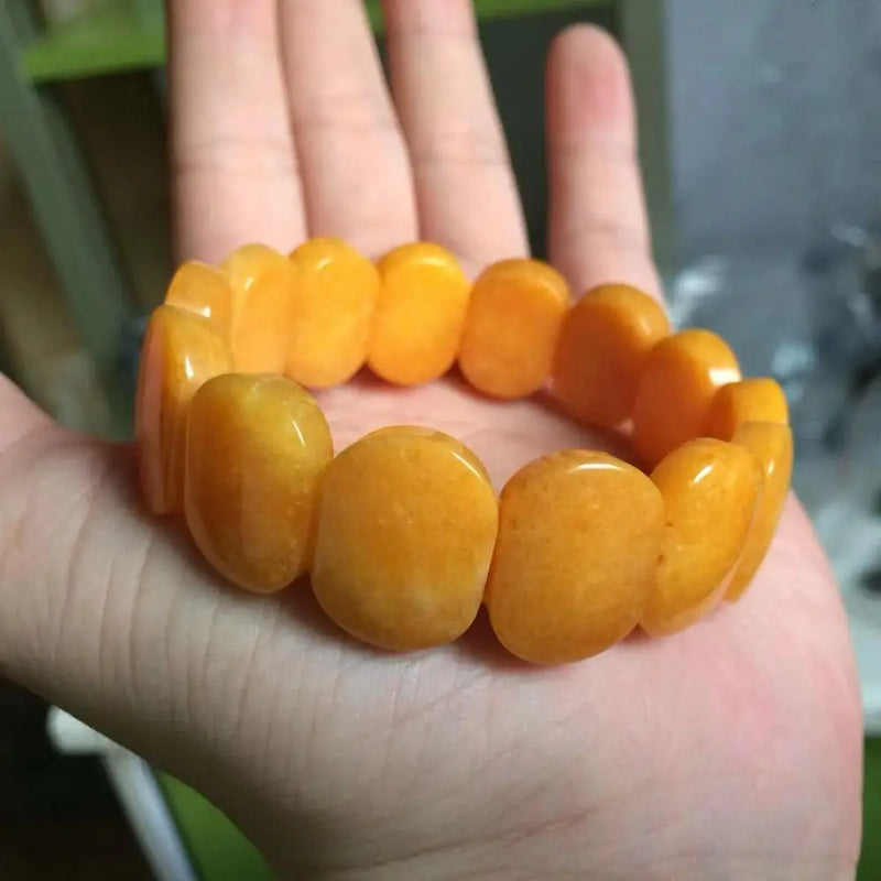 Yellow Jade Stone Beads Bracelet Gemstone Bangle Fine Jewelry for Women