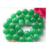 Green Natural Stone Bead Necklace 12mm Round